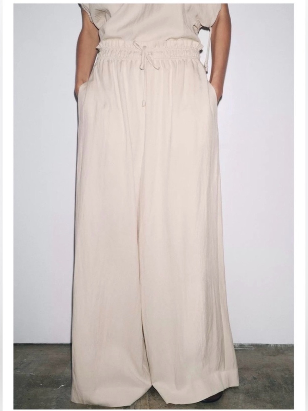 NWT Zara Cream Wide Leg Pants - Picture 2 of 10